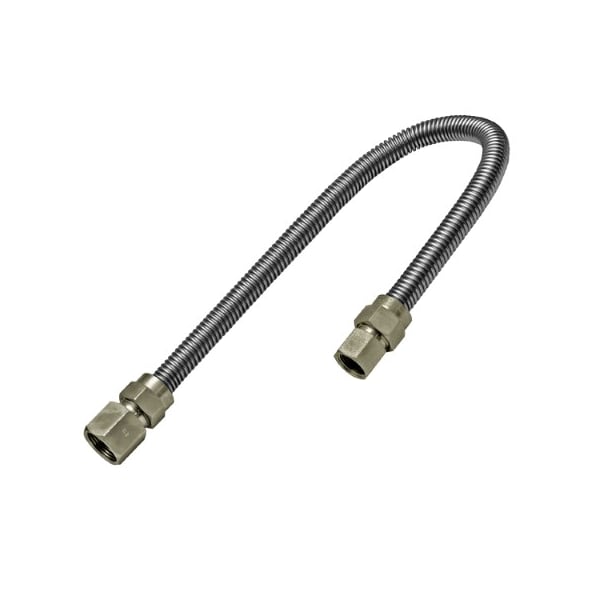 Flextron Gas Line Hose 3/8'' O.D. x 24'' Length 1/2" x 3/8" FIP Fittings, Stainless Steel Flexible Connector FTGC-SS14-24E - main